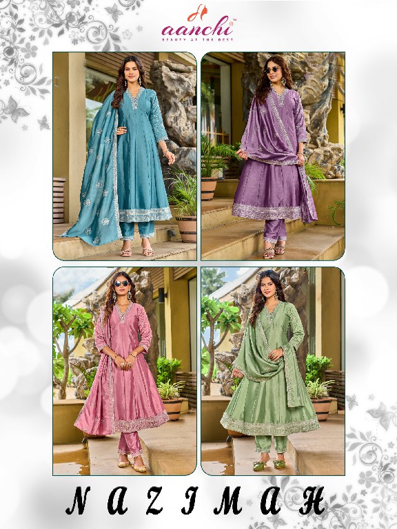 AANCHI NAZIMAH WHOLESALE READYMADE CRYSTAL SILK LATEST FASHION 3 PCS SUITS FOR EXPORT