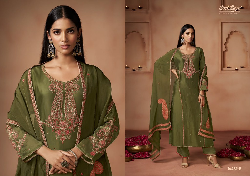 OMTEX VAREESHA WHOLESALE SILK TOUCH EMBROIDERY WORK UNSTITCH SALWAR SUITS SUPPLIER