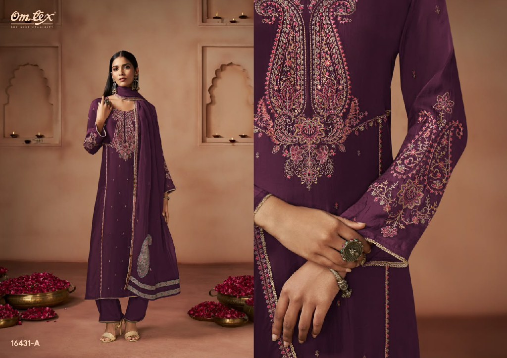 OMTEX VAREESHA WHOLESALE SILK TOUCH EMBROIDERY WORK UNSTITCH SALWAR SUITS SUPPLIER