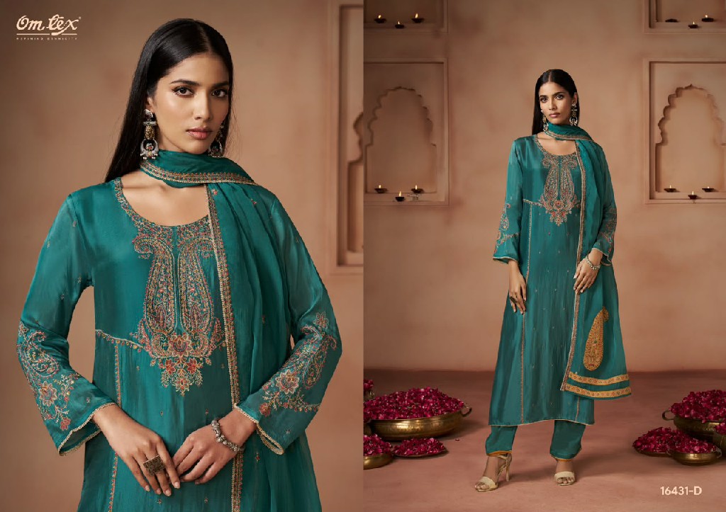 OMTEX VAREESHA WHOLESALE SILK TOUCH EMBROIDERY WORK UNSTITCH SALWAR SUITS SUPPLIER