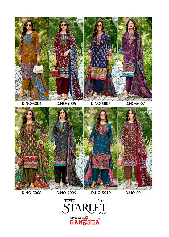 GANESHA STARLET VOL 1 WHOLESALE SOFT COTTON KARACHI STYLE DRESS MATERIAL EXPORTER