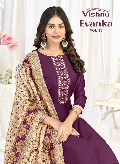 VISHNU EVANKA VOL 16 WHOLESALE ROMAN SILK CLASSIC UNSTITCH SALWAR SUITS SUPPLIER