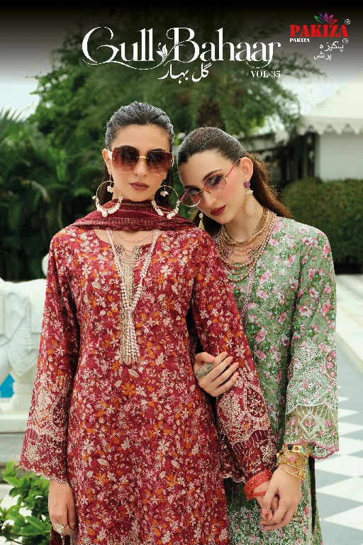 PAKIZA GULL BAHAAR VOL 35 WHOLESALE LAWN CHIKANKARI WORK UNSTITCH SALWAR SUITS FOR EXPORT