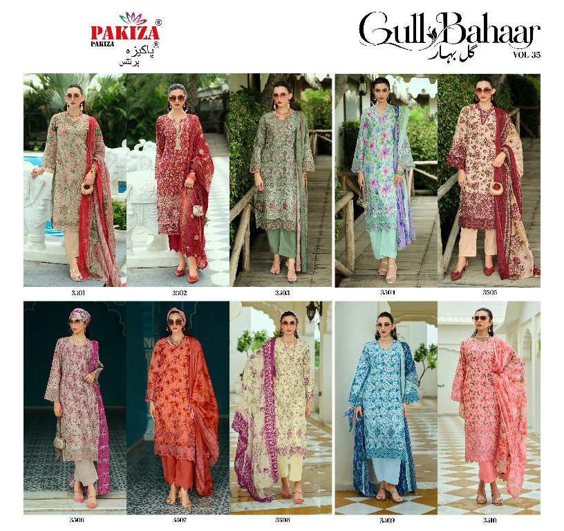 PAKIZA GULL BAHAAR VOL 35 WHOLESALE LAWN CHIKANKARI WORK UNSTITCH SALWAR SUITS FOR EXPORT