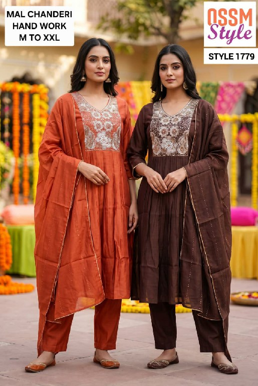 OSSM STYLE D.NO 1769-1776 TO 1779-1790 WHOLESALE READYMADE BEAUTIFUL STYLISH 3 PCS COMBO SET SUITS EXPORTER