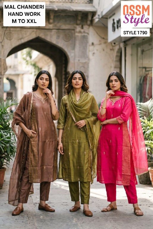 OSSM STYLE D.NO 1769-1776 TO 1779-1790 WHOLESALE READYMADE BEAUTIFUL STYLISH 3 PCS COMBO SET SUITS EXPORTER