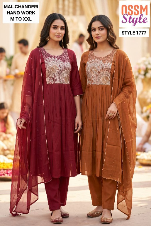 OSSM STYLE D.NO 1769-1776 TO 1779-1790 WHOLESALE READYMADE BEAUTIFUL STYLISH 3 PCS COMBO SET SUITS EXPORTER
