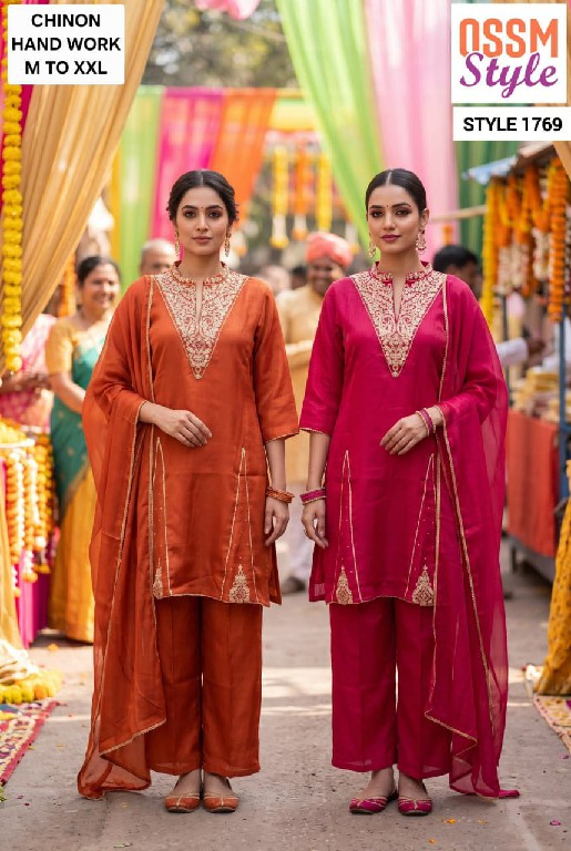 OSSM STYLE D.NO 1769-1776 TO 1779-1790 WHOLESALE READYMADE BEAUTIFUL STYLISH 3 PCS COMBO SET SUITS EXPORTER