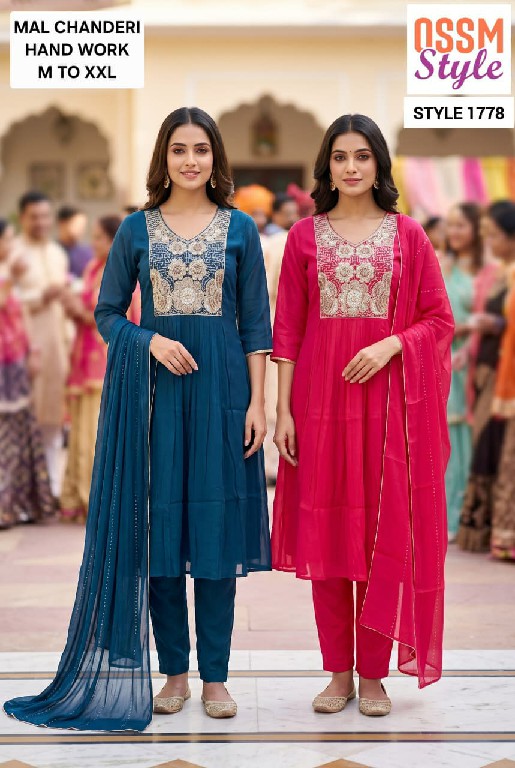 OSSM STYLE D.NO 1769-1776 TO 1779-1790 WHOLESALE READYMADE BEAUTIFUL STYLISH 3 PCS COMBO SET SUITS EXPORTER