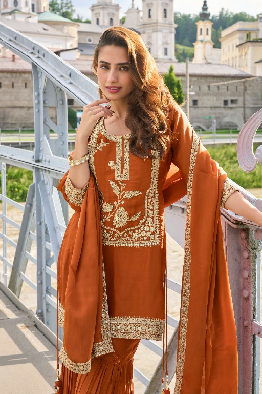 LAVANYA BY GULKAYRA DESIGNER WHOLESALE READYMADE PURE SILK PARTY WEAR TOP SHARARA WITH DUPATTA ONLINE