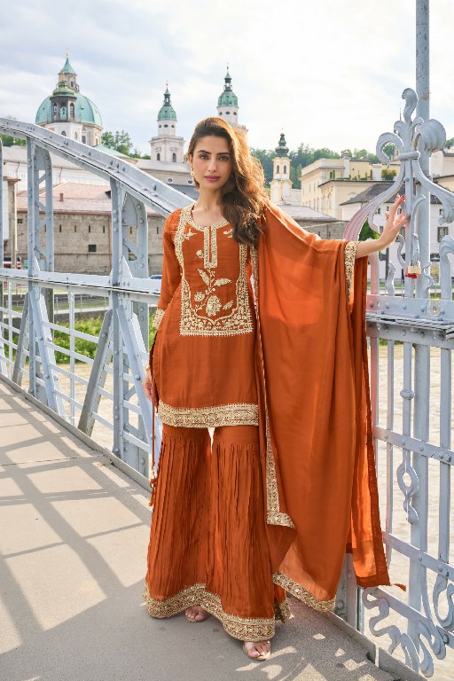LAVANYA BY GULKAYRA DESIGNER WHOLESALE READYMADE PURE SILK PARTY WEAR TOP SHARARA WITH DUPATTA ONLINE