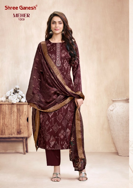 SHREE GANESH MEHER VOL 1 WHOLESALE ROMAN GLASS FANCY DESIGN 3 PCS SUITS SUPPLIER