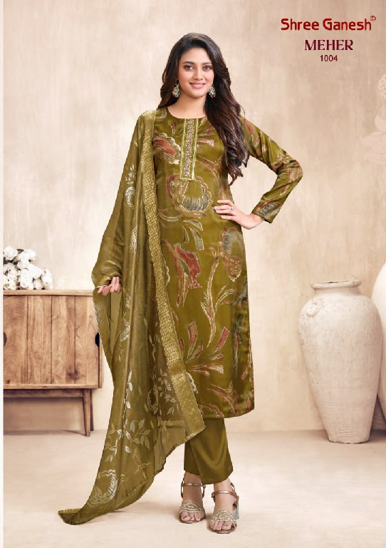 SHREE GANESH MEHER VOL 1 WHOLESALE ROMAN GLASS FANCY DESIGN 3 PCS SUITS SUPPLIER