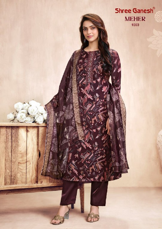SHREE GANESH MEHER VOL 1 WHOLESALE ROMAN GLASS FANCY DESIGN 3 PCS SUITS SUPPLIER