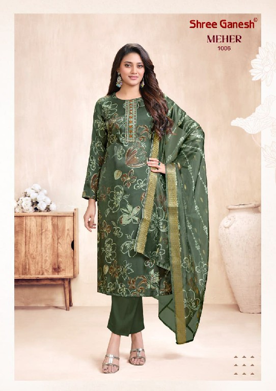 SHREE GANESH MEHER VOL 1 WHOLESALE ROMAN GLASS FANCY DESIGN 3 PCS SUITS SUPPLIER