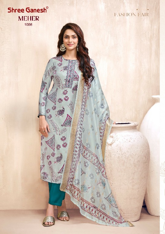 SHREE GANESH MEHER VOL 1 WHOLESALE ROMAN GLASS FANCY DESIGN 3 PCS SUITS SUPPLIER
