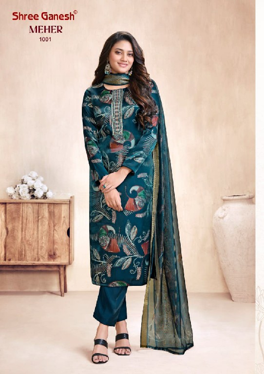 SHREE GANESH MEHER VOL 1 WHOLESALE ROMAN GLASS FANCY DESIGN 3 PCS SUITS SUPPLIER