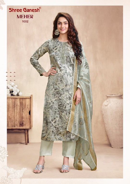 SHREE GANESH MEHER VOL 1 WHOLESALE ROMAN GLASS FANCY DESIGN 3 PCS SUITS SUPPLIER