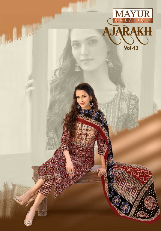 MAYUR CREATION AJARAKH VOL 13 WHOLESALE READYMADE COTTON PRINTED BIG SIZE CASUAL WEAR 3 PCS SUITS EXPORTER