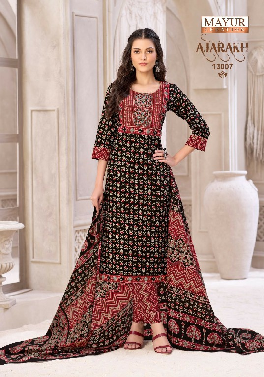 MAYUR CREATION AJARAKH VOL 13 WHOLESALE READYMADE COTTON PRINTED BIG SIZE CASUAL WEAR 3 PCS SUITS EXPORTER