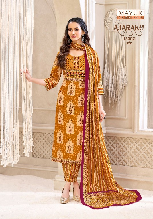 MAYUR CREATION AJARAKH VOL 13 WHOLESALE READYMADE COTTON PRINTED BIG SIZE CASUAL WEAR 3 PCS SUITS EXPORTER