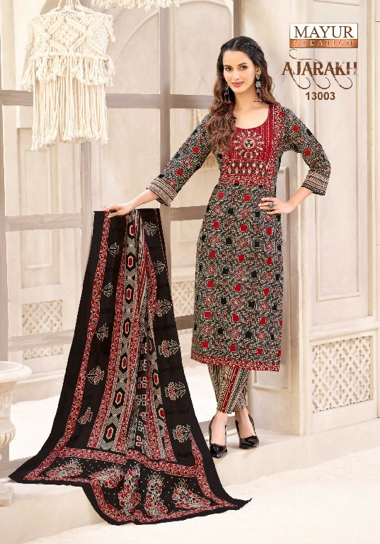 MAYUR CREATION AJARAKH VOL 13 WHOLESALE READYMADE COTTON PRINTED BIG SIZE CASUAL WEAR 3 PCS SUITS EXPORTER