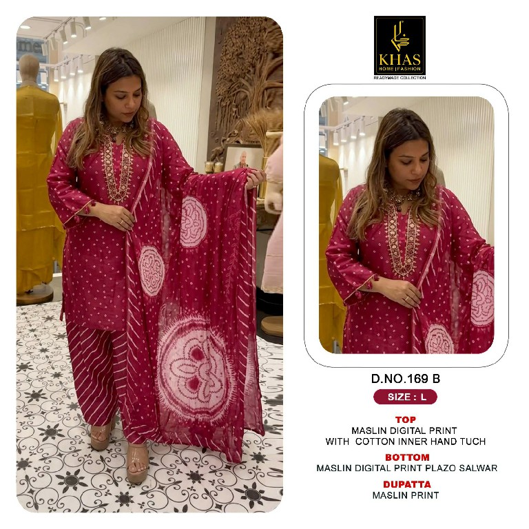 KHAS D.NO 169 WHOLESALE READYMADE MUSLIN WITH WORK FARSHI SALWAR STYLE 3 PCS SUITS SUPPLIER