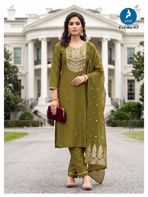 KAYA ERISHA WHOLESALE READYMADE ROMAN TWO TONE LATEST STRAIGHT CUT 3 PCS SUITS EXPORTER