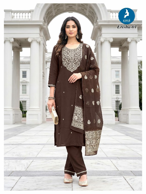 KAYA ERISHA WHOLESALE READYMADE ROMAN TWO TONE LATEST STRAIGHT CUT 3 PCS SUITS EXPORTER