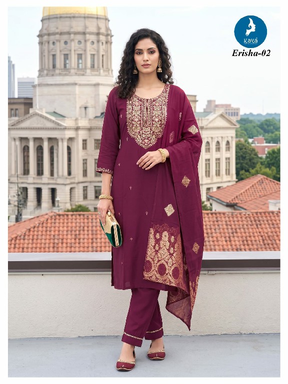 KAYA ERISHA WHOLESALE READYMADE ROMAN TWO TONE LATEST STRAIGHT CUT 3 PCS SUITS EXPORTER