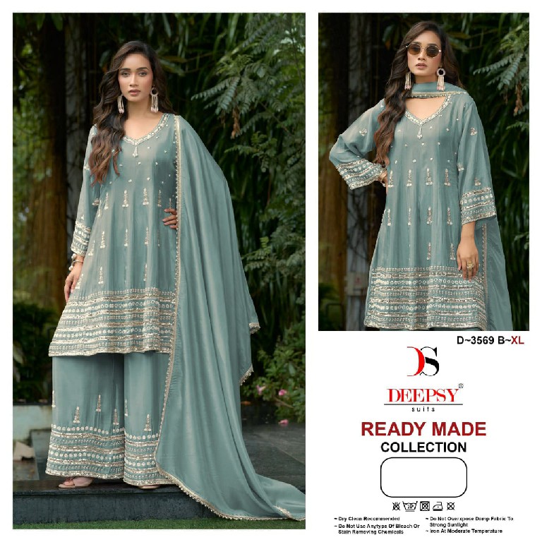 DEEPSY D.NO 3569 WHOLESALE READYMADE VISCOSE TISSUE SILK BEATS WORK PAPLON STYLE 3 PCS SUITS EXPORTER