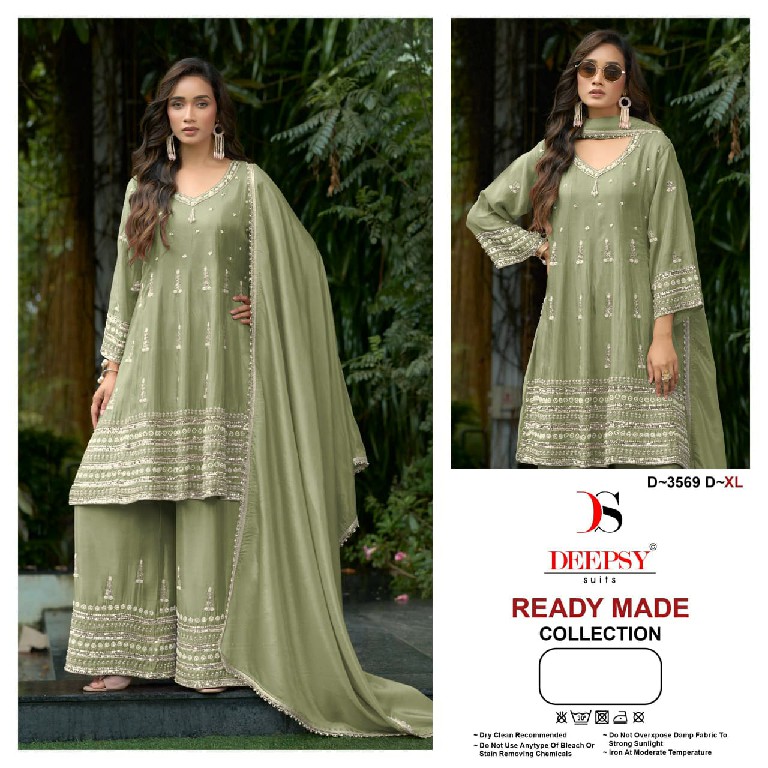 DEEPSY D.NO 3569 WHOLESALE READYMADE VISCOSE TISSUE SILK BEATS WORK PAPLON STYLE 3 PCS SUITS EXPORTER