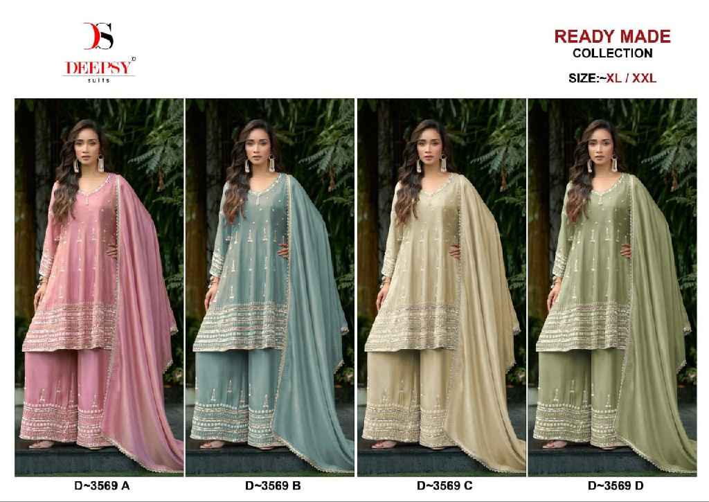 DEEPSY D.NO 3569 WHOLESALE READYMADE VISCOSE TISSUE SILK BEATS WORK PAPLON STYLE 3 PCS SUITS EXPORTER