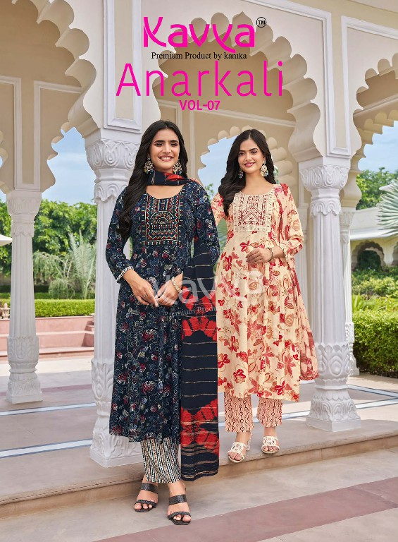 KAVYA ANARKALI VOL 7 WHOLESALE READYMADE RAYON ANARKALI STYLE TRENDING 3 PCS SUITS EXPORTER
