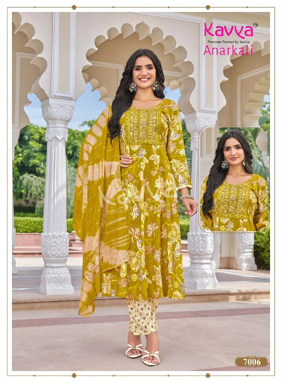 KAVYA ANARKALI VOL 7 WHOLESALE READYMADE RAYON ANARKALI STYLE TRENDING 3 PCS SUITS EXPORTER