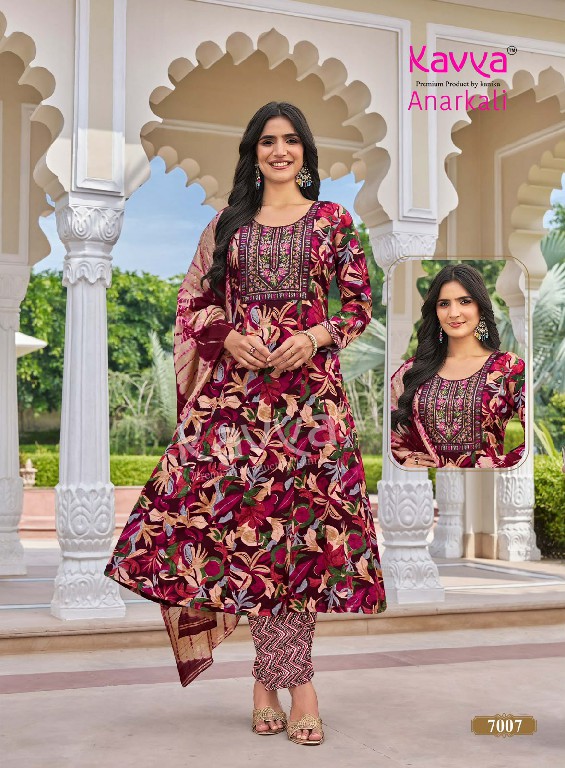 KAVYA ANARKALI VOL 7 WHOLESALE READYMADE RAYON ANARKALI STYLE TRENDING 3 PCS SUITS EXPORTER