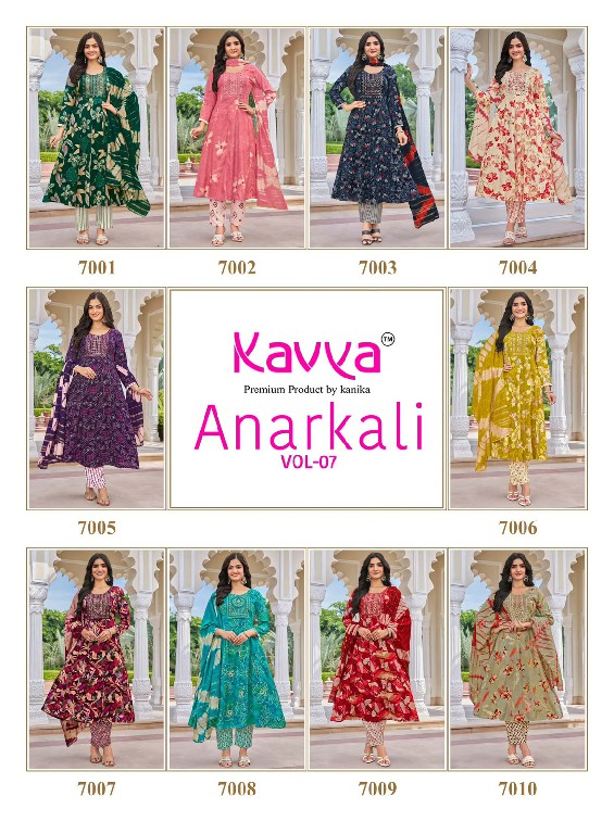 KAVYA ANARKALI VOL 7 WHOLESALE READYMADE RAYON ANARKALI STYLE TRENDING 3 PCS SUITS EXPORTER