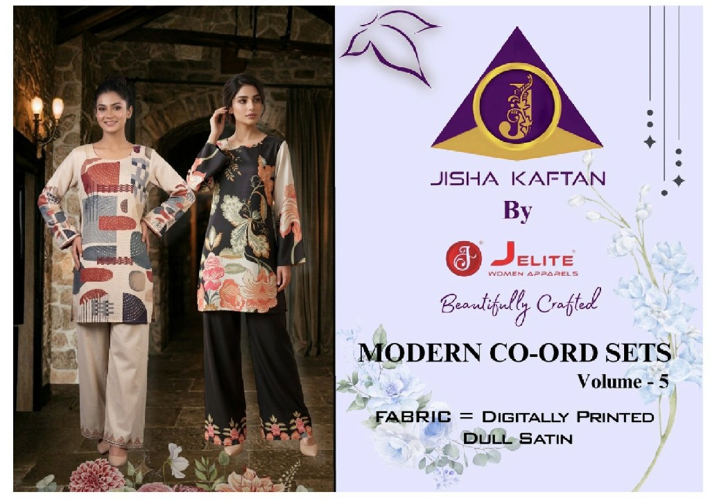 JELITE JISHA KAFTAN MODERN CO-ORD SET VOL 5 WHOLESALE READYMADE JAPAN SATIN DIGITALLY PRINTED CORD SET FOR EXPORT
