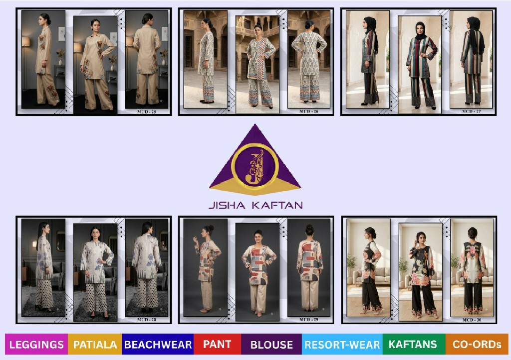 JELITE JISHA KAFTAN MODERN CO-ORD SET VOL 5 WHOLESALE READYMADE JAPAN SATIN DIGITALLY PRINTED CORD SET FOR EXPORT