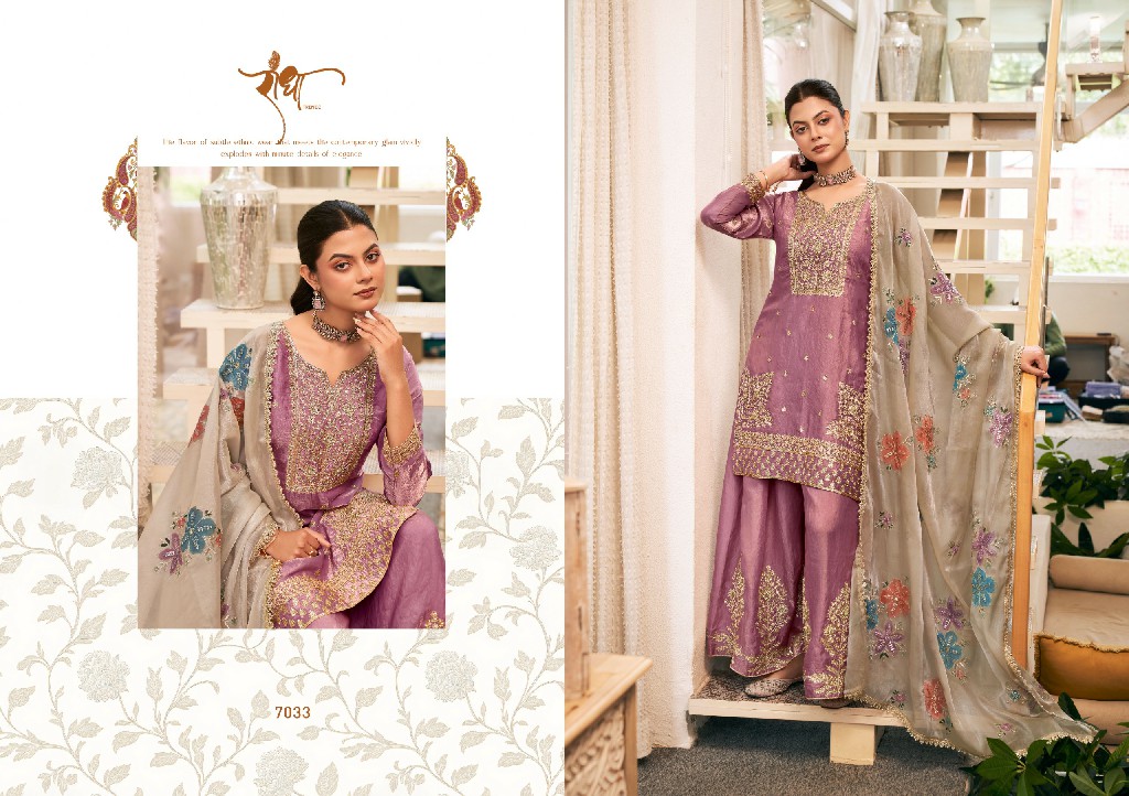 RADHA TRENDZ SUNFLOWER WHOLESALE READYMADE HEAVY FENDY SILK PARTY WEAR PLAZZO STYLE 3 PCS SUITS EXPORTER
