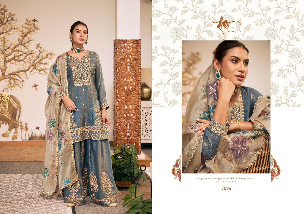 RADHA TRENDZ SUNFLOWER WHOLESALE READYMADE HEAVY FENDY SILK PARTY WEAR PLAZZO STYLE 3 PCS SUITS EXPORTER