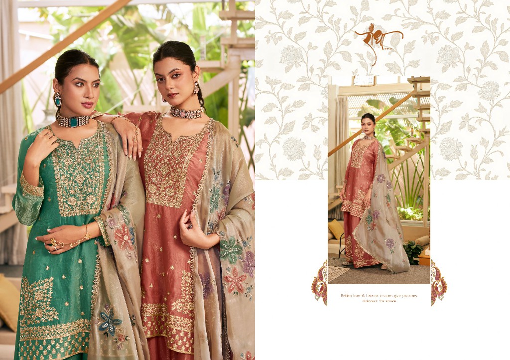 RADHA TRENDZ SUNFLOWER WHOLESALE READYMADE HEAVY FENDY SILK PARTY WEAR PLAZZO STYLE 3 PCS SUITS EXPORTER