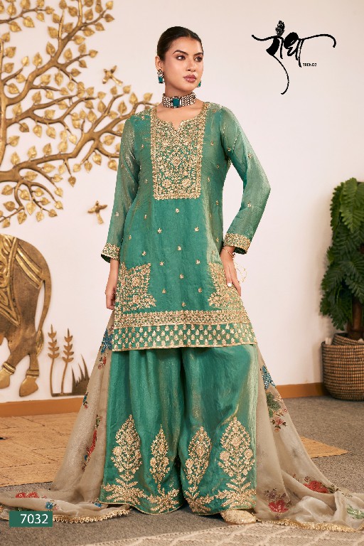 RADHA TRENDZ SUNFLOWER WHOLESALE READYMADE HEAVY FENDY SILK PARTY WEAR PLAZZO STYLE 3 PCS SUITS EXPORTER