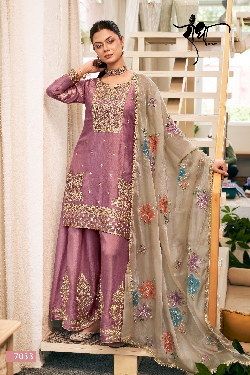 RADHA TRENDZ SUNFLOWER WHOLESALE READYMADE HEAVY FENDY SILK PARTY WEAR PLAZZO STYLE 3 PCS SUITS EXPORTER