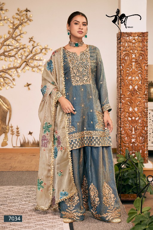 RADHA TRENDZ SUNFLOWER WHOLESALE READYMADE HEAVY FENDY SILK PARTY WEAR PLAZZO STYLE 3 PCS SUITS EXPORTER