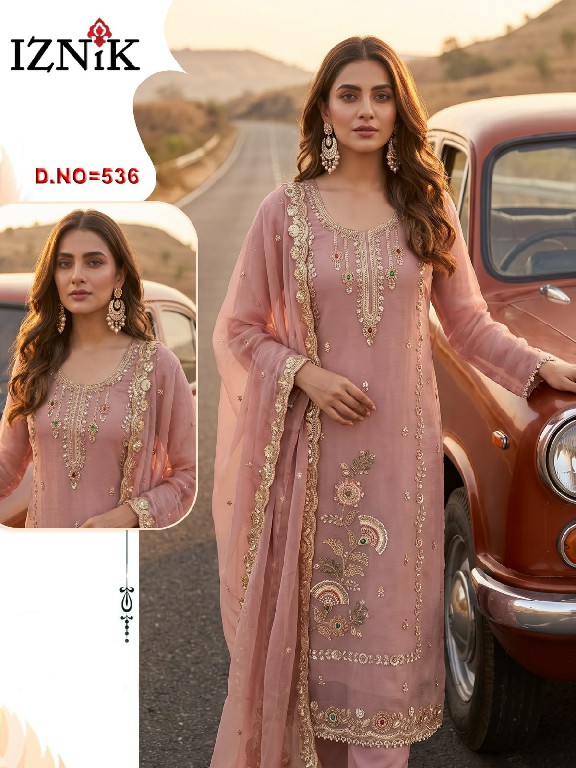 IZNIK FAB D.NO 536 WHOLESALE CHIFFON PAKISTANI HIT DESIGN UNSTITCH SALWAR SUITS EXPORTER