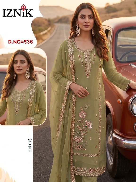 IZNIK FAB D.NO 536 WHOLESALE CHIFFON PAKISTANI HIT DESIGN UNSTITCH SALWAR SUITS EXPORTER