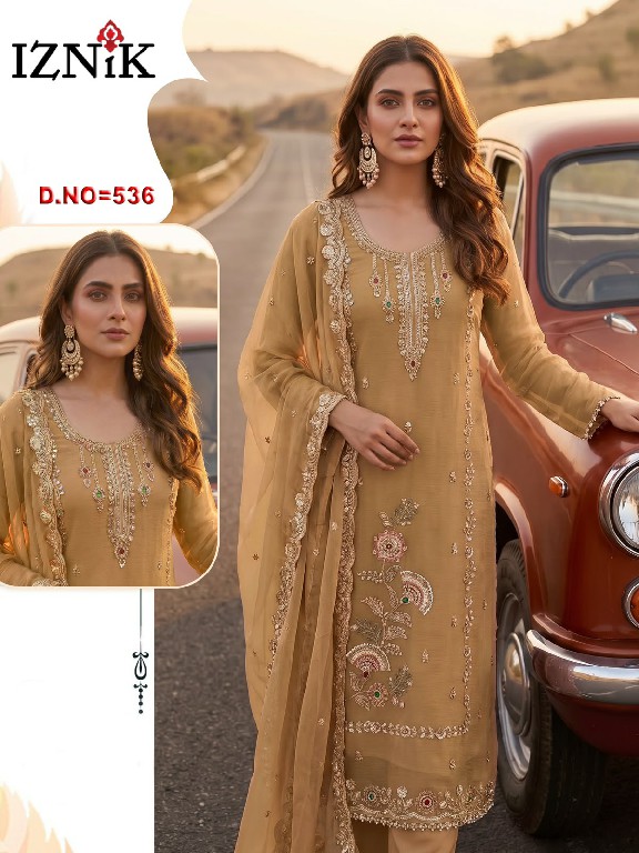 IZNIK FAB D.NO 536 WHOLESALE CHIFFON PAKISTANI HIT DESIGN UNSTITCH SALWAR SUITS EXPORTER