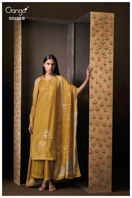 GANGA JUVIA S5320 WHOLESALE PURE WOOL PASHMINA WINTER WEAR UNSTITCH SALWAR SUITS FOR EXPORT