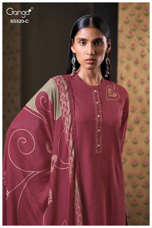 GANGA JUVIA S5320 WHOLESALE PURE WOOL PASHMINA WINTER WEAR UNSTITCH SALWAR SUITS FOR EXPORT